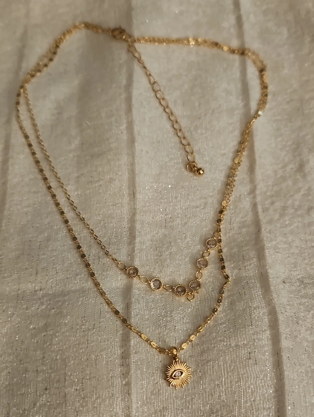 Dainty Gold Plated Layered Crystal Sun & Eye Harmony Pendant Chain Necklace